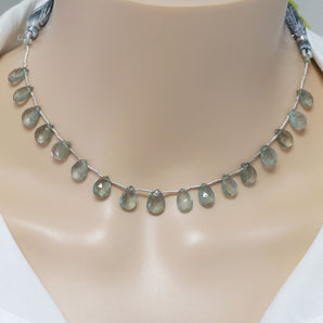 Moss Aquamarine Faceted Pear Drops, 7x10-8x11 mm, Rich Color, Aquamarine Gemstone Beads, (MAQ-PR-7x10-8x11)(313)