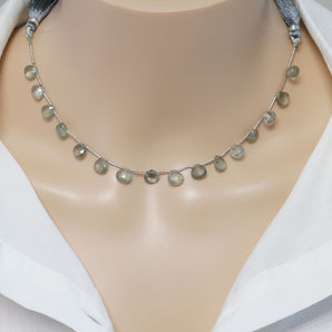 Moss Aquamarine Faceted Heart Drops, 7 mm, Rich Color, Aquamarine Gemstone Beads, (MAQ-HRT-7)(314)