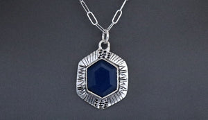 Sterling Silver Artisan Dyed Sapphire Hexagon Pendant, (SP-5310)