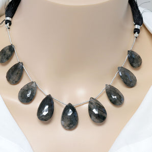Moss Aquamarine Faceted Pear Drops, 15x26-14x23 mm, Rich Color, Aquamarine Gemstone Beads, (MAQ-PR-15x26-14x23)(319)