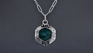 Sterling Silver Artisan Dyed Emerald Hexagon Pendant, (SP-5312)