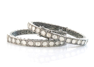 Pave Diamond Rose Cut Bangle, 925 Sterling Silver Bangle with Antique Finish, (DBG-22)