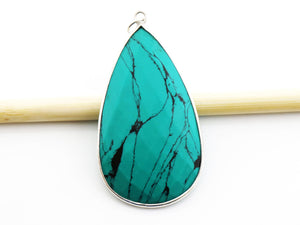 Silver Faceted Turquoise Large Pear Bezel, 26x45 mm, (SSBZC-7106) - Beadspoint