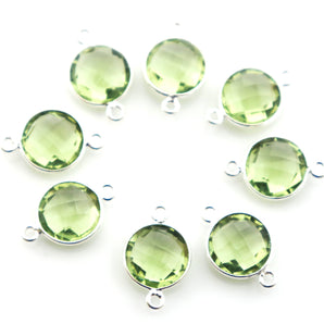 Silver Faceted Green Amethyst Coin Connector, 10-11 mm, (SSBZC-7125) - Beadspoint