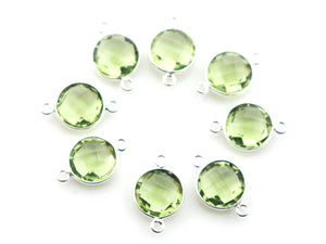 Silver Faceted Green Amethyst Coin Connector, 10-11 mm, (SSBZC-7125) - Beadspoint