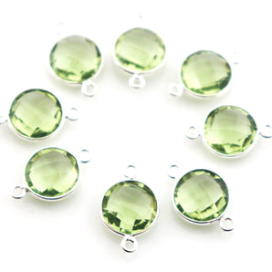 Silver Faceted Green Amethyst Coin Connector, 10-11 mm, (SSBZC-7125) - Beadspoint