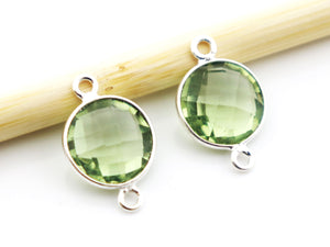 Silver Faceted Green Amethyst Coin Connector, 10-11 mm, (SSBZC-7125) - Beadspoint