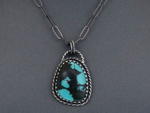 Sterling Silver Kingman Turquoise Antique Style Rope Pattern Fancy Artisan Handcrafted Pendant, (SP-5552)