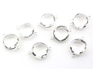 Silver Faceted Rock Crystal Coin Connector ,16 mm, (SSBZC-7128) - Beadspoint