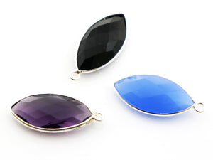 Silver Faceted Marquise Bezel , 13x25 mm, multiple gemstones, (SSBZC-7175) - Beadspoint