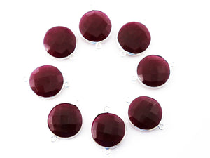 Silver Faceted Dyed Ruby Coin Connector,16 mm, (SSBZC-7269) - Beadspoint
