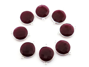 Silver Faceted Dyed Ruby Coin Connector,16 mm, (SSBZC-7269) - Beadspoint