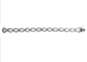Pave Diamond & Rainbow Moonstone Link Bracelet, 925 Sterling Silver Bracelet, (DBG-31)