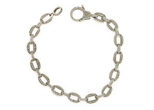 Pave Diamond Oval Chain Link Bracelet, 925 Sterling Silver Bracelet, (DBG-32)