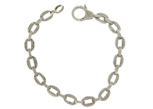 Pave Diamond Oval Chain Link Bracelet, 925 Sterling Silver Bracelet, (DBG-32)