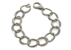 Pave Diamond Oval Link Bracelet, 925 Sterling Silver Bracelet, (DBG-33)