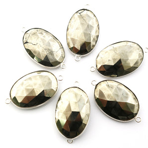 Silver Faceted Pyrite Oval Connector ,21xz31 mm, (SSBZC-7352B) - Beadspoint