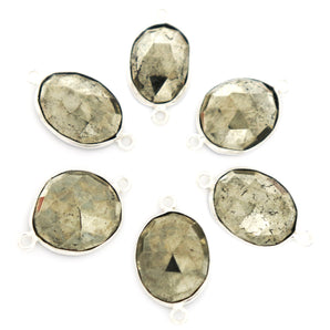 Silver Faceted Pyrite Oval Connector, 13x16 mm, (SSBZC-7352C) - Beadspoint