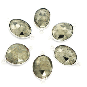 Silver Faceted Pyrite Oval Connector, 13x16 mm, (SSBZC-7352C) - Beadspoint