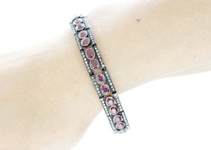 Pave Diamond & Ruby Square Chain Link Bracelet, 925 Sterling Silver Bracelet, (DBG-38)