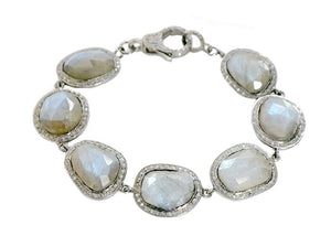 Pave Diamond & Labradorite Oval Link Bracelet, 925 Sterling Silver Bracelet, (DBG-39)