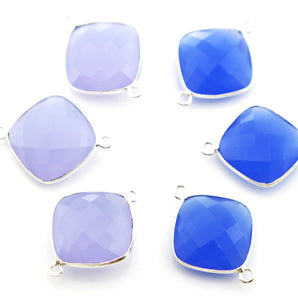 Silver Faceted Lavender Chalcedony Connector , 17 mm, (SSBZC-7505) - Beadspoint