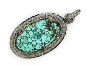 Pave Diamond Turquoise Oval Pendant, (DTR-2003) - Beadspoint
