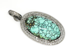 Pave Diamond Turquoise Oval Pendant, (DTR-2003) - Beadspoint