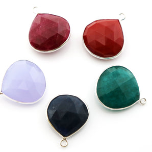 Silver Faceted Heart Bezel , 21-22 mm, multiple gemstones, (SSBZC-8003) - Beadspoint