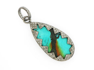 Pave Diamond Turquoise Pendant, (DTR-2001) - Beadspoint