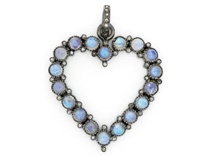 Pave Diamond Rainbow Moonstone Heart Pendant, (DMN-1009) - Beadspoint