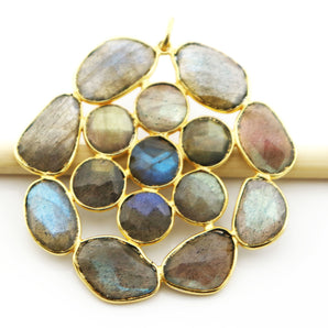 Gold Plated Faceted Labradorite Fancy Flower pendant, 50-52 mm, (FLR-1104) - Beadspoint