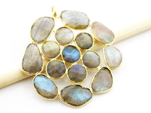 Gold Plated Faceted Labradorite Fancy Flower pendant, 50-52 mm, (FLR-1104) - Beadspoint