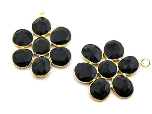 Gold Plated Faceted Black Onyx Flower pendant, 40x37 mm, (FLR-1107) - Beadspoint