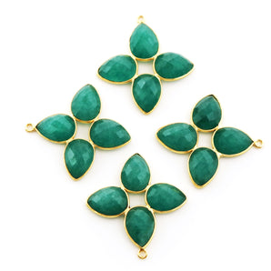 Gold Plated Faceted Dyed Emerald Fancy Flower pendant, 33 mm, (FLR-1110) - Beadspoint