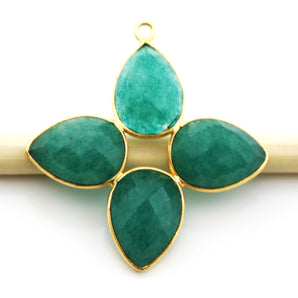 Gold Plated Faceted Dyed Emerald Fancy Flower pendant, 33 mm, (FLR-1110) - Beadspoint