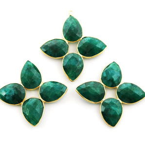 Gold Plated Faceted Dyed Emerald Fancy Flower pendant, 45X42 mm, (FLR-1111) - Beadspoint