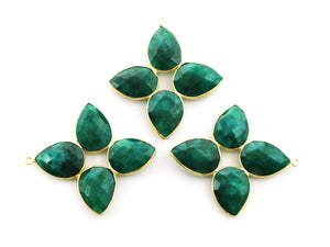 Gold Plated Faceted Dyed Emerald Fancy Flower pendant, 45X42 mm, (FLR-1111) - Beadspoint