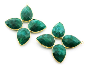Gold Plated Faceted Dyed Emerald Fancy Flower pendant, 45X42 mm, (FLR-1111) - Beadspoint