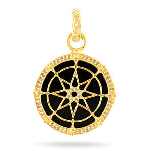 Pave Diamond & Black Onyx Double Star Pendant, (DPS-178)