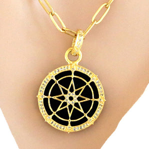 Pave Diamond & Black Onyx Double Star Pendant, (DPS-178)