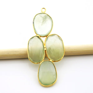 Gold Plated Faceted Prehnite pendant, 45x25 mm, (FLR-1113) - Beadspoint