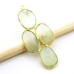 Gold Plated Faceted Prehnite pendant, 45x25 mm, (FLR-1113) - Beadspoint