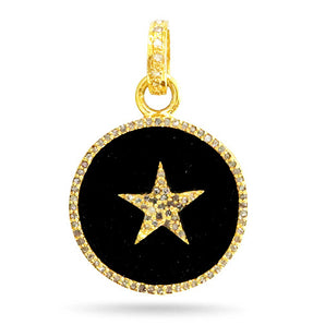 Pave Diamond & Black Onyx Star / Heart Pendant, 2 Styles, (DPS-179)