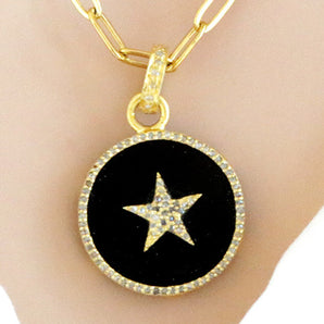 Pave Diamond & Black Onyx Star / Heart Pendant, 2 Styles, (DPS-179)