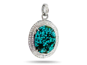 Pave Diamond Turquoise Oval Pendant, (DTR-2035)