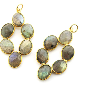 Gold Plated Faceted Labradorite Flower Pendant,35x24-27 mm, (FLR-1120) - Beadspoint