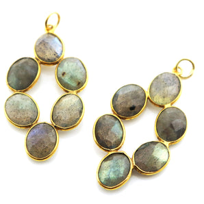 Gold Plated Faceted Labradorite Flower Pendant,35x24-27 mm, (FLR-1120) - Beadspoint