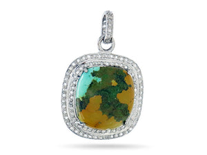 Pave Diamond Turquoise Square Pendant, (DTR-2041)