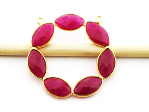 Gold Plated Faceted Dyed Ruby pendant, 39 mm, (FLR-1126) - Beadspoint